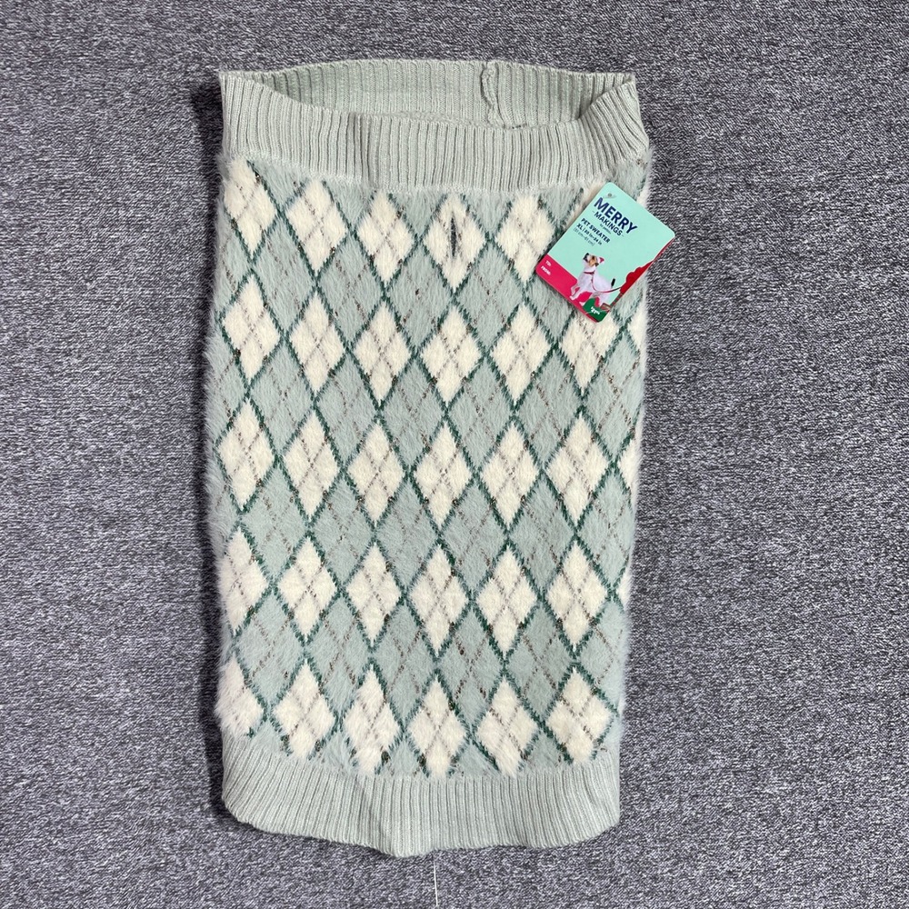 Merry Makings Petco Mint Argyle Dog Sweater XL Holiday Metallic Knit HLDY-MINT